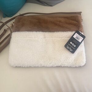 NWT Sprigs Faux Fur Crossbody Bag in Camel/Cream